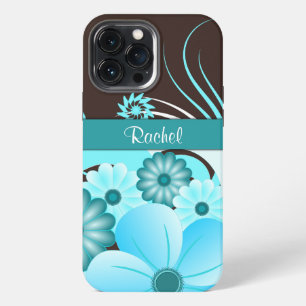 Aqua Blau Teal & Schokoladenbraun Hibiskus Floral iPhone Hülle