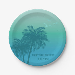 Aqua Blau Tropische Palmen Alles Gute zum Geburtst Pappteller
