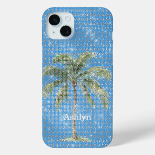 Aqua Blau Tropischer Palmbaum Glanz Case-Mate iPhone Hülle