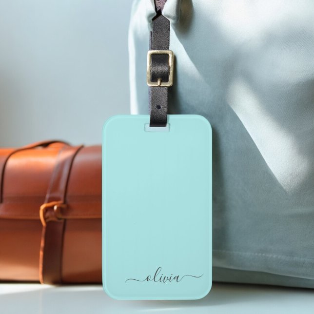 Aqua Blau Türkis Mädchenname Schriftzug Modern Gepäckanhänger (Von Creator hochgeladen)