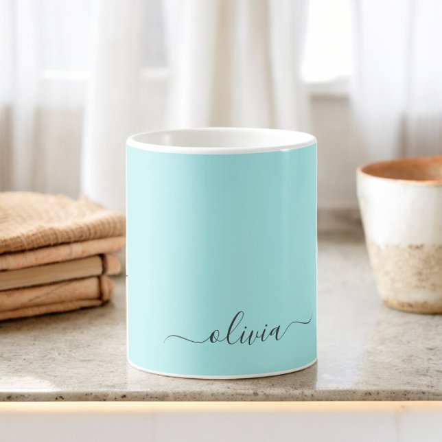 Aqua Blau Türkis Mädchenname Schriftzug Modern Kaffeetasse (Von Creator hochgeladen)