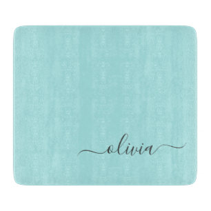Aqua Blau Türkis Moderne Schrift Mädchen-Monogramm Schneidebrett