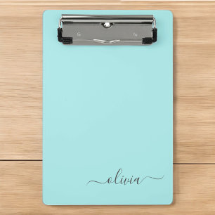 Aqua Blau Türkis Moderne Schrift Weibliches Monogr Mini Klemmbrett