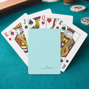 Aqua Blau Türkis Moderner Schriftzug Mädchen Monog Spielkarten