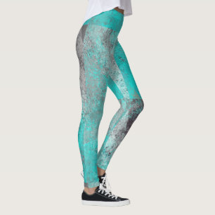 Aqua blau türkis und grau erschüttert abstrakt leggings