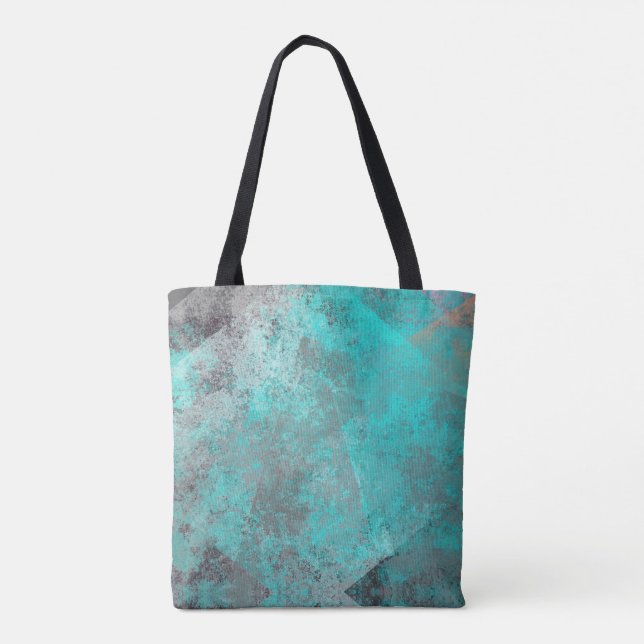 Aqua blau türkis und grau erschüttert abstrakt tasche (Rückseite)