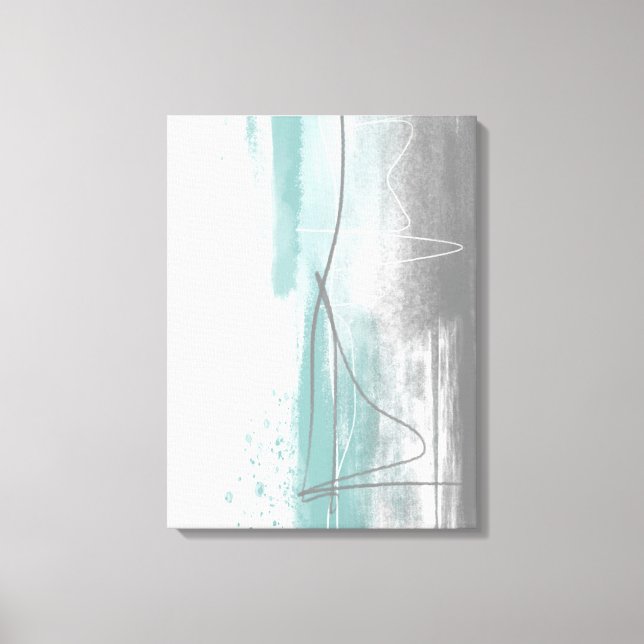 Aqua Blau und Grau Minimalistische Malerei Abstrak Leinwanddruck (Vorderseite)