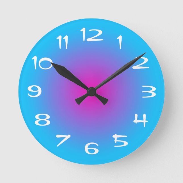 Aqua Blau und Heiß rosa Radialstrahl Runde Wanduhr (Vorderseite)