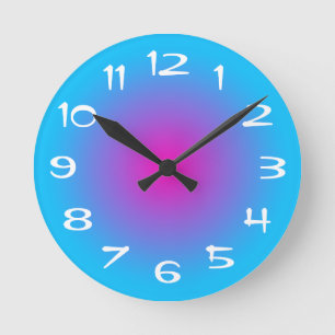 Aqua-Blau und Hot-Pink radialer Farbverlauf Runde Wanduhr