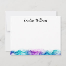 Aqua-blau und lila Aquarellfarbe personalisierter  Mitteilungskarte