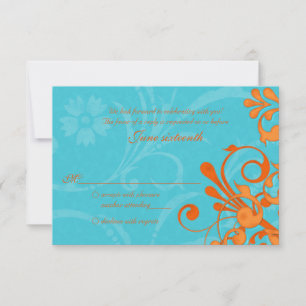 Aqua Blau und Orange Abstrakte Florale Antwortkart RSVP Karte