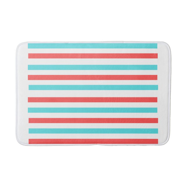 Aqua Blau und Rot Streifen Bathmat fett horizontal Badematte (Vorderseite)