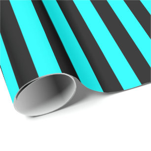 Aqua Blau und Schwarz gestreift Geschenkpapier