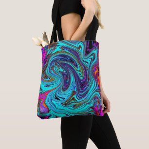 Aqua Blau und schwarze groovige abstrakte Retro-Ku Tasche
