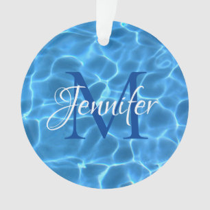 Aqua Blau und Weiß Schwimmbad Foto Monogramm Ornament