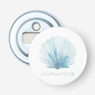 Aqua Blau und Weiße Küsten-Muschel Personalisiert Flaschenöffner