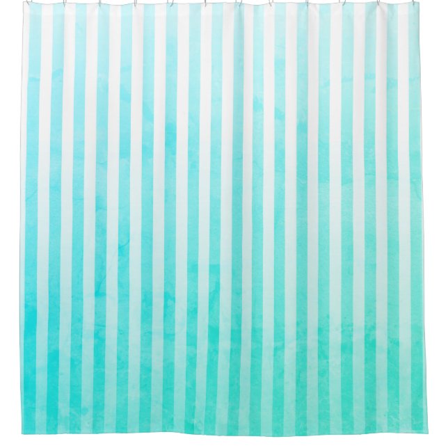 Aqua Blau und weiße Streifen Duschvorhang (Vorderseite)