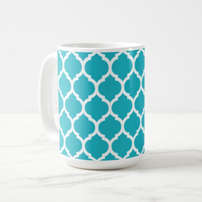 Aqua Blau Vierpass-Muster Kaffeetasse (Vorderseite Links)