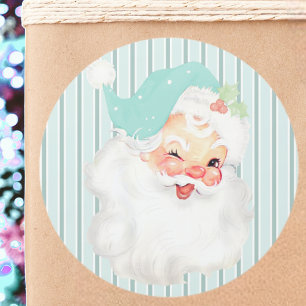 Aqua Blau Vintage zwinkernd Weihnachtsmann Weihnac Runder Aufkleber