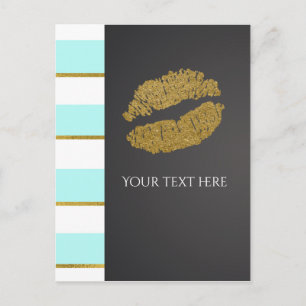Aqua Blau & Weiß Faux Gold Schimmer Lippen Event Postkarte