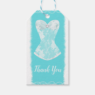 Aqua Blau & Weiß Glam Lingerie-Showerparty Geschenkanhänger