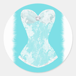 Aqua Blau & Weiß Glam Wäsche Dusche Partygeschenk Runder Aufkleber