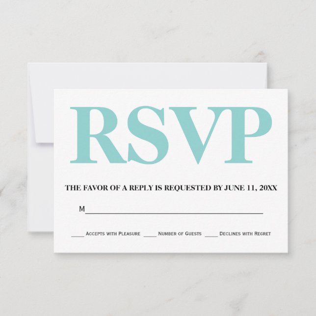 Aqua Blau-Weiß Typografie Hochzeit RSVP Karte (Vorderseite)