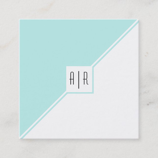 Aqua blau, weiße Dreiecke und Monogramm modern Quadratische Visitenkarte (Vorderseite)
