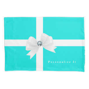 Aqua Blau & Weiße Elegante Glam Diamant Bogen Kissenbezug