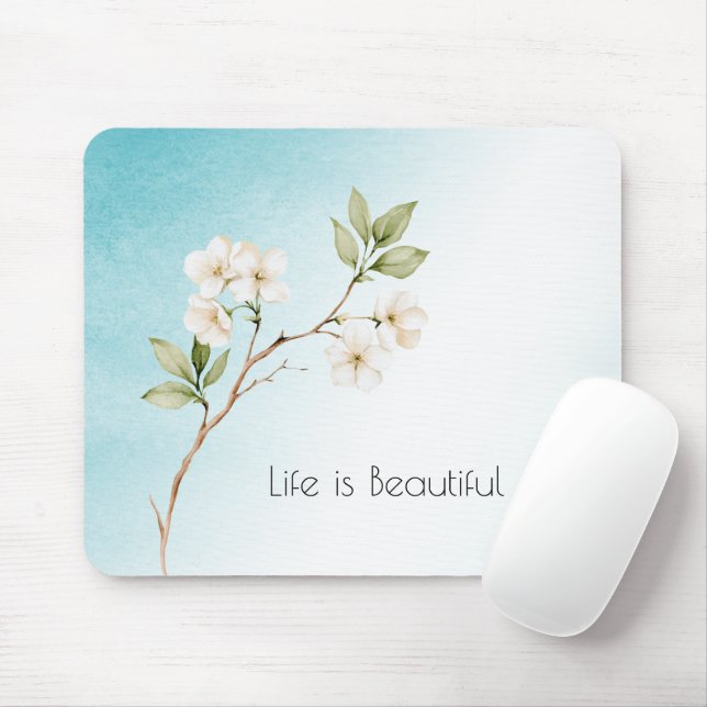 Aqua Blau Weiße Floral Mousepad (Mit Mouse)