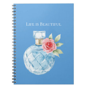Aqua Blau Weiße Parfümflasche Rose Notizblock