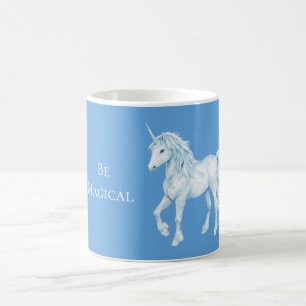 Aqua Blau Weißes Magisches Einhorn Kaffeetasse