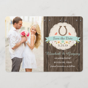 AQUA BLAU Western Hufeisen Save the Date Karte