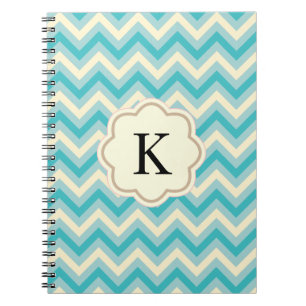Aqua Blaue Creme Chevron Zickzack Streifen Notizblock