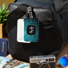 Aqua-blaue glänzende Imitate Glitzer Glitzern Mono Gepäckanhänger