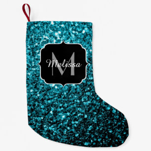Aqua-blaue glänzende Imitate Glitzer Glitzern Mono Kleiner Weihnachtsstrumpf