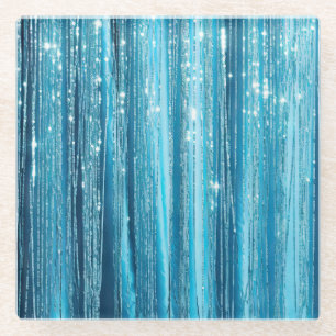 Aqua Blaue Glitzer Streifen Glasuntersetzer