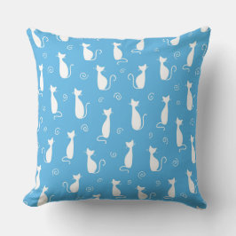 AQUA BLAUE MIT WEISSEN KATZE-SILHOUETTEN KISSEN