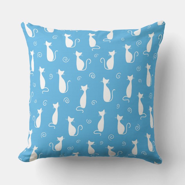 AQUA BLAUE MIT WEISSEN KATZE-SILHOUETTEN KISSEN (Vorderseite)