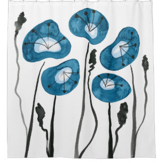 Aqua Blaue Mohnblumen Boho Moderne Badezimmer-Deko Duschvorhang