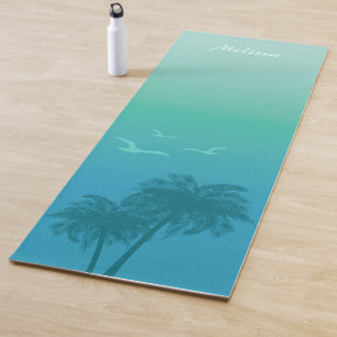 Aqua Blaue Palmen Und Vögel Tropischer Sommer Yogamatte