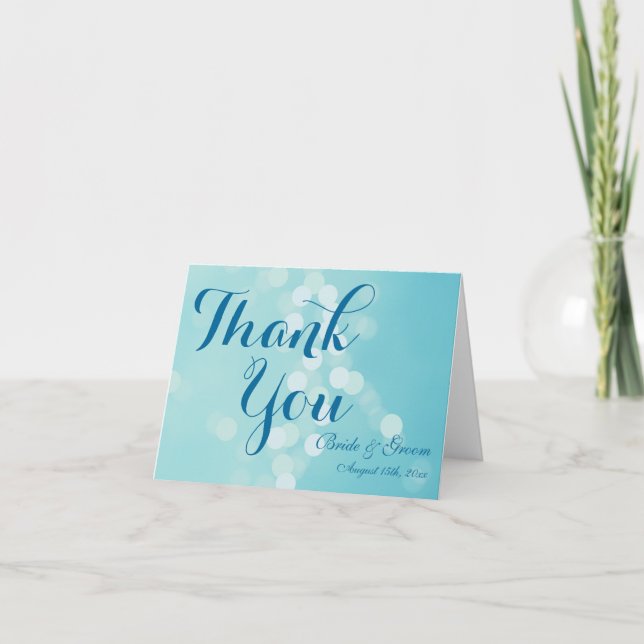 Aqua-blaue personalisierte Hochzeit danken Ihnen Dankeskarte (Vorderseite)