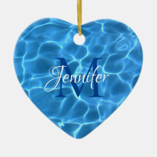 Aqua Blaue Schwimmbadwasser-Foto-Monogramm Keramik Ornament