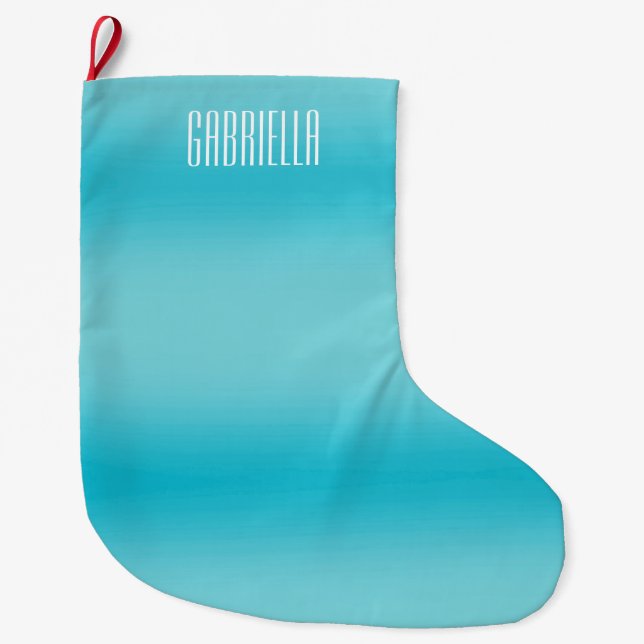 Aqua-blaue Streifen personalisiert Großer Weihnachtsstrumpf (Vorderseite)