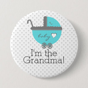 Aqua-blaue Wagen-Babyparty-Großmutter Button