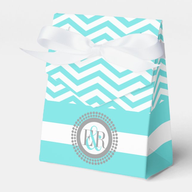 Aqua-blaue, Zickzack Zackenzackmusterhochzeit Geschenkschachtel (Vorderseite)