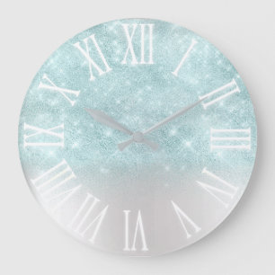 Aqua-blauer Glitzereffekt weißer Funken-Girly Große Wanduhr