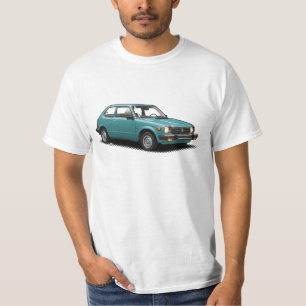 Aqua-blauer Klassiker 1979 bürgerlich auf weißem T-Shirt