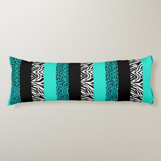 Aqua-blauer Leopard und Zebra-Tierdruck Seitenschläferkissen (Vorderseite)