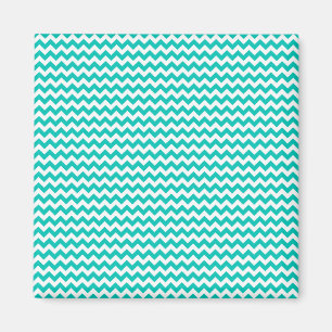 Aqua Blauer und weißer Zickzack Streifen Magnet